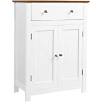 VASAGLE Armario para baño- Mueble de baño con cajón y balda Ajustable- con Estilo rústico- Madera- Blanco y marrón- 60 x…
